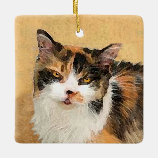 Ornement En Céramique Peinture de chat Calico - Cute Original Cat Art (Devant)