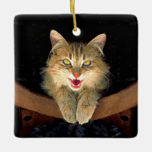 Ornement En Céramique Peinture de chat Mad - Cute Original Cat Art