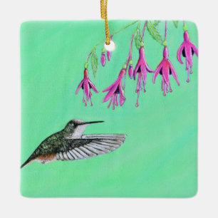 Ornement En Céramique Peinture de colibri et Fuchsia