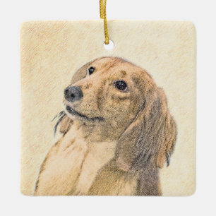 Ornement En Céramique Peinture de Dachshund (Longhaïs) - Art original d