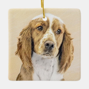 Ornement En Céramique Peinture d'espagnol Welsh Springer - Art original 