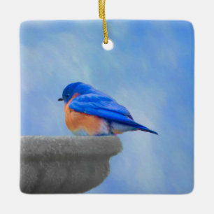 Ornement En Céramique Peinture d'oiseau bleu - art original d'oiseau