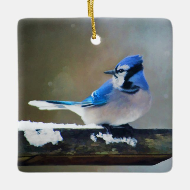 Ornement En Céramique Peinture Jay Bleu - Art Oiseau Original (Devant)