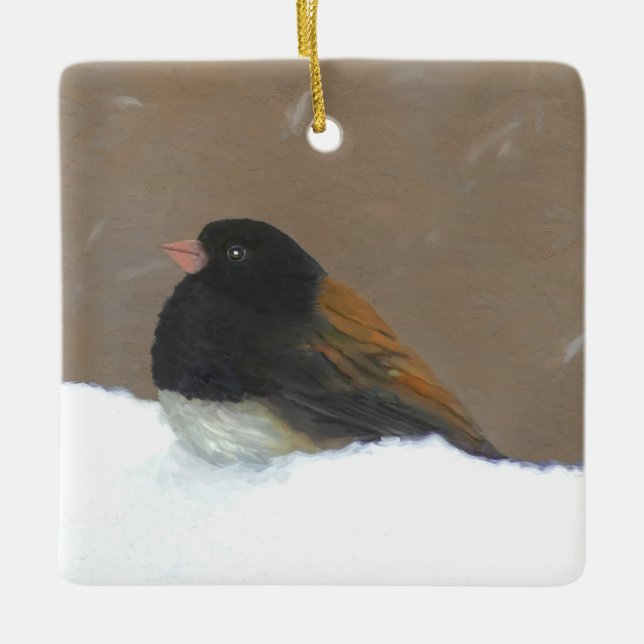 Ornement En Céramique Peinture Junco foncée - Art original pour oiseaux (Devant)