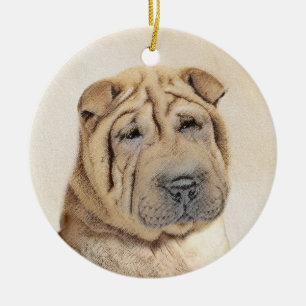 Ornement En Céramique Peinture Shar Pei - Art Original de Chien Mignon