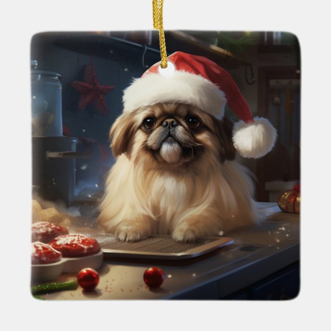 Ornement En Céramique Pekingese Christmas Cookies Festive Holiday (Devant)