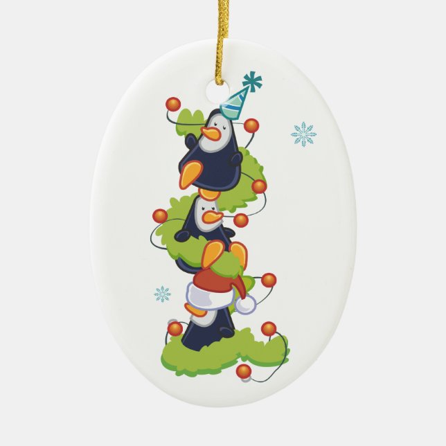 Ornement En Céramique Penquins de Noël (Devant)