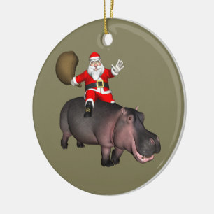 Ornement En Céramique père Noël À cheval Sur Hippo
