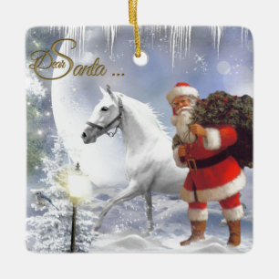 Ornement En Céramique Père Noël Avec Cheval Blanc