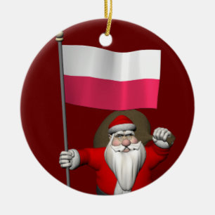Ornement En Céramique Père Noël Avec Drapeau De Pologne