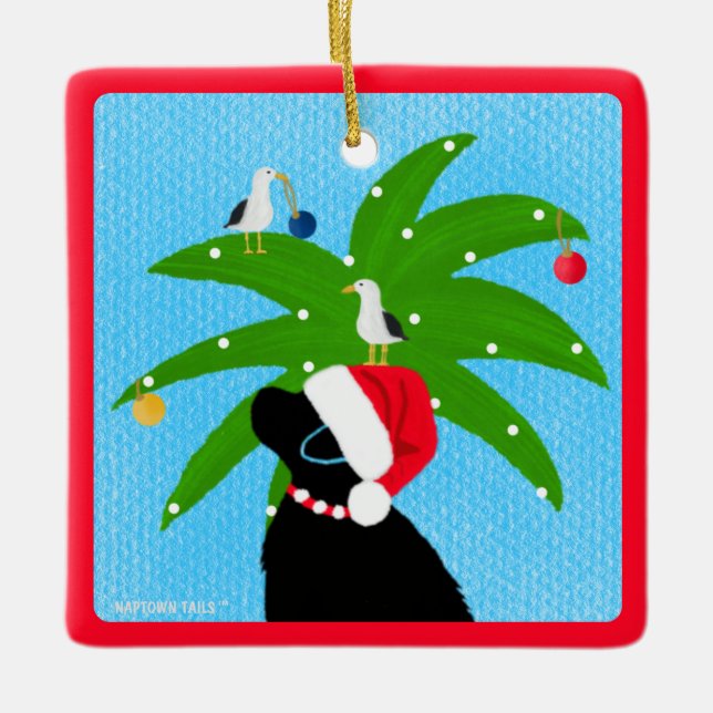 Ornement En Céramique Père Noël Black Lab Trimming Palm Tree (Devant)