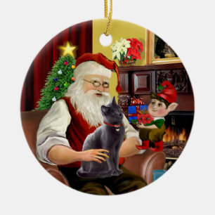 Ornement En Céramique Père Noël - chat bleu russe