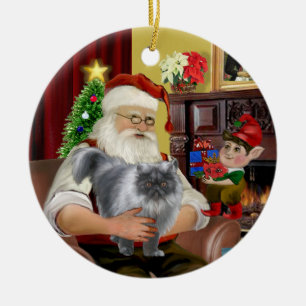 Ornement En Céramique Père Noël - chat persan fumée bleue