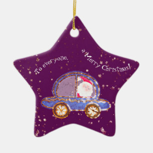 Ornement En Céramique Père Noël dans sa voiture à Noël
