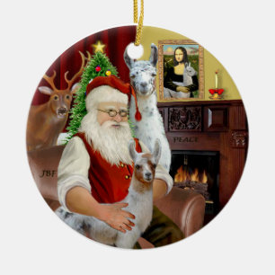 Ornement En Céramique Père Noël - Deux lamas (Maman+bébé)