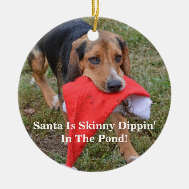Ornement En Céramique Père Noël drôle est Dippin maigre dans l'étang ! (Devant)