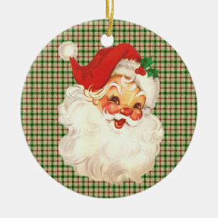 Ornement En Céramique père Noël face vintage
