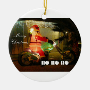 Ornement En Céramique Père Noël gonflable monte un Motocycle