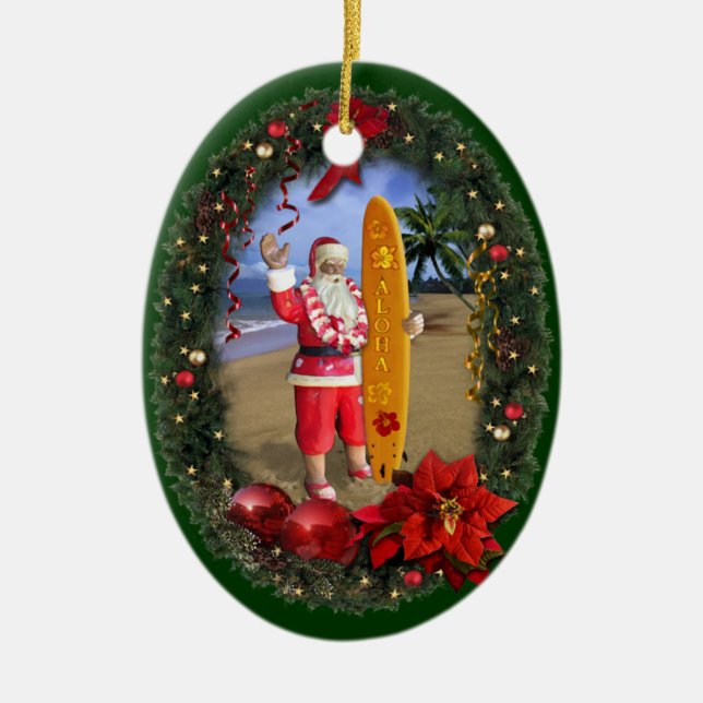 Ornement En Céramique Père Noël hawaïenne (Devant)