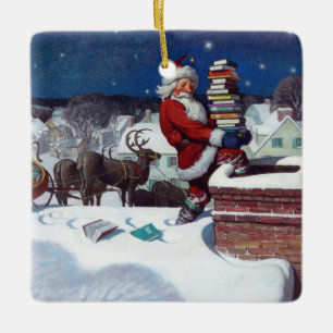 Ornement En Céramique Père Noël livre des livres à Noël