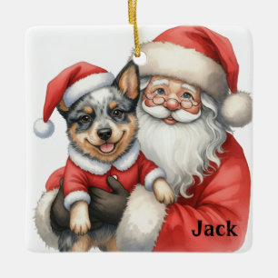 Ornement En Céramique Père Noël personnalisé avec Blue Heeler australien