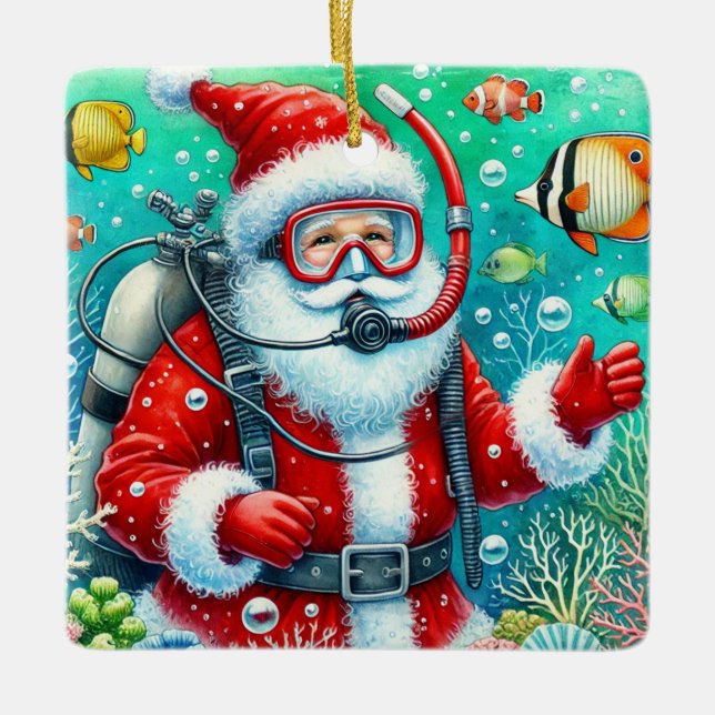 Ornement En Céramique Père Noël personnalisé plongée sous-marine Noël (Devant)