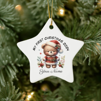 Ornement En Céramique Père Noël personnalisé Teddy Bear Premier Noël