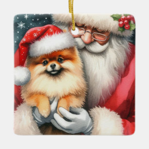 Ornement En Céramique Père Noël personnalisée avec Noël Poméranien