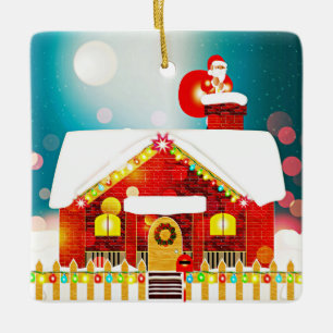 Ornement En Céramique Père Noël sur Chimney Top