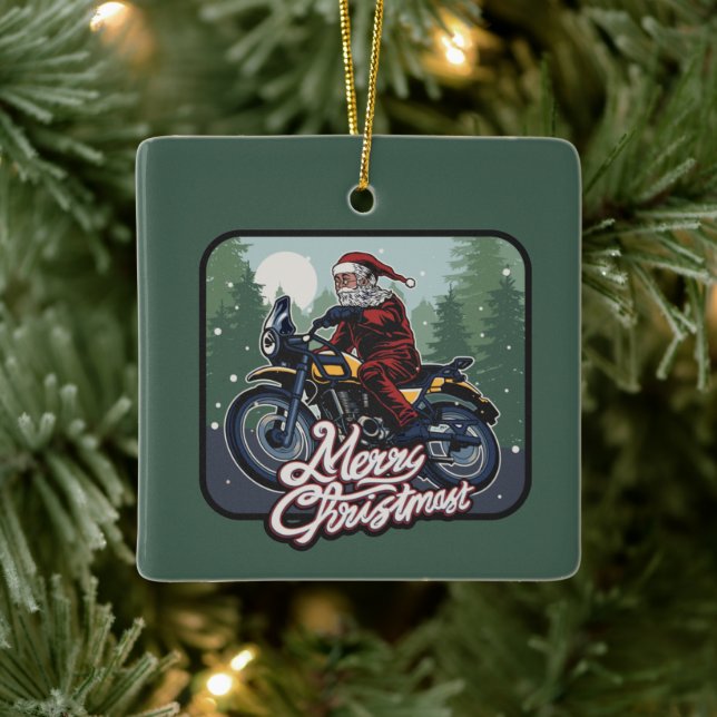 Ornement En Céramique Père Noël sur moto Personnalisé (Arbre)