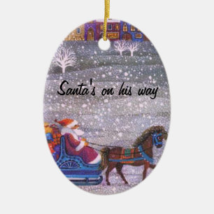 Ornement En Céramique Père Noël sur son chemin