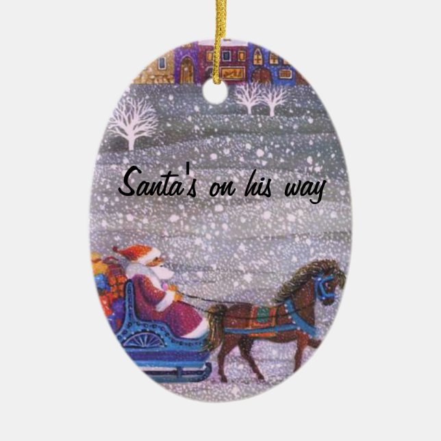 Ornement En Céramique Père Noël sur son chemin (Devant)
