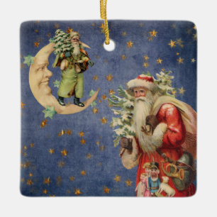 Ornement En Céramique Père Noël sur un croissant de lune