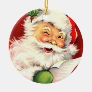 Ornement En Céramique Père Noël vintage clignant de l'oeil l'ornement de