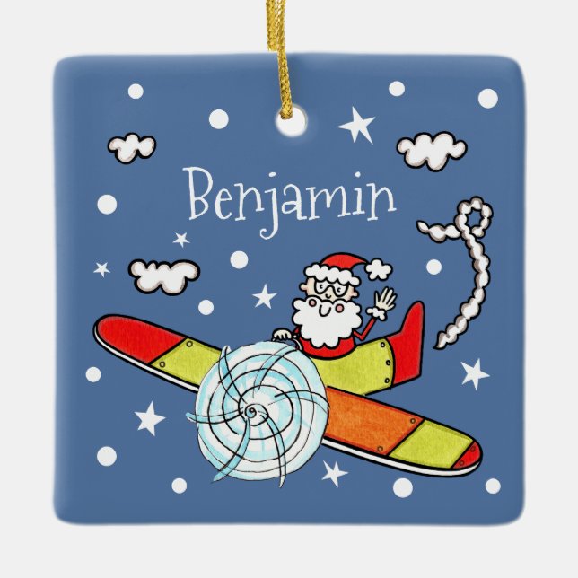 Ornement En Céramique Père personnalisé Noël Père Noël Père Noël Avion (Devant)