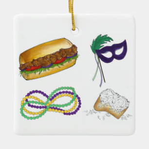 Ornement En Céramique Perles de la fête Mardi Gras Beignet Po'Boy Mask