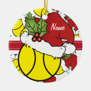 Ornement En Céramique Personalize Santa Hat Christmas Tennis Ball