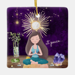 Ornement En Céramique Personalized At Peace Yoga Brunette Girl Christmas