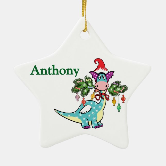 Ornement En Céramique Personalized Dino Christmas  (Dos)