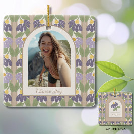 Ornement En Céramique Personalized Floral Ceramic Photo Ornament