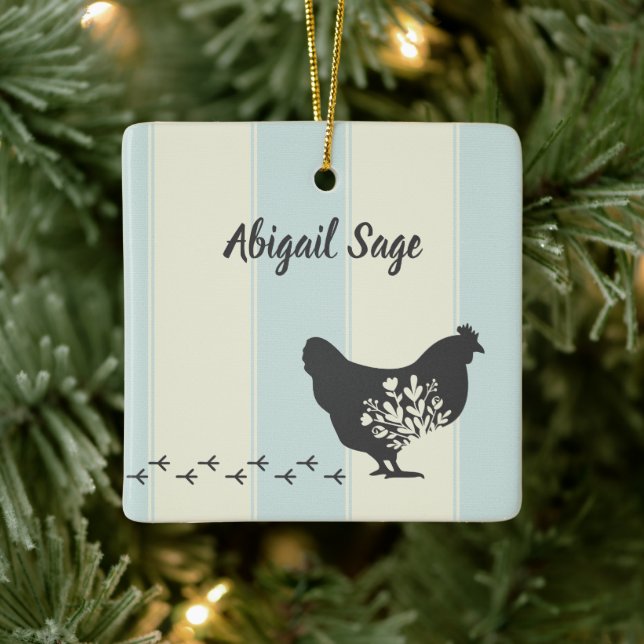 Ornement En Céramique Personalized Silhouette Chicken with Flowers Farm (Arbre)