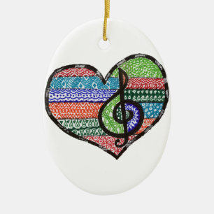Ornement En Céramique Personnalisable Music Heart Treble Clef Doodle