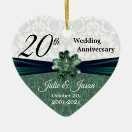 Ornement En Céramique Personnalisé - 20e anniversaire d'Emerald Mariage