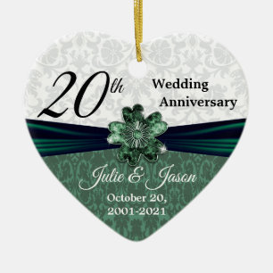 Ornement En Céramique Personnalisé - 20e anniversaire d'Emerald Mariage 