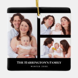 Ornement En Céramique Personnalisé 3 sections Famille Photo Collage Blac