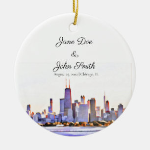 Ornement en céramique personnalisé Chicago Skyline