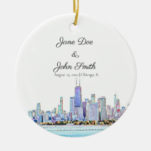 Ornement en céramique personnalisé Chicago Skyline
