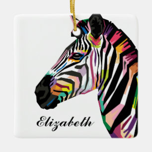 Ornement En Céramique Personnalisé Coloré Pop Art Zebra
