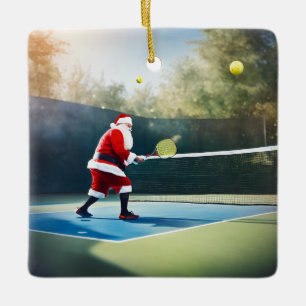 Ornement En Céramique Personnalisé Cute Père Noël Jouer Pickleball
