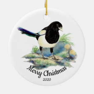 Ornement En Céramique Personnalisé Dat Christmas Magpie Jardin Oiseau